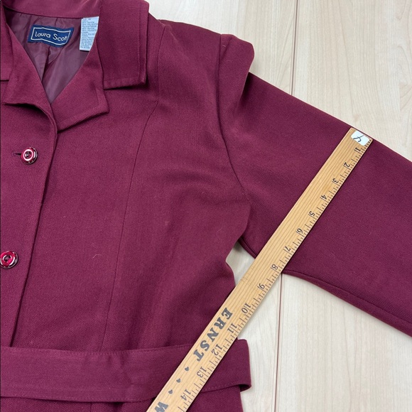 Vintage Laura Scott burgundy tie waist blazer notched collar button close 16 - Picture 8 of 13